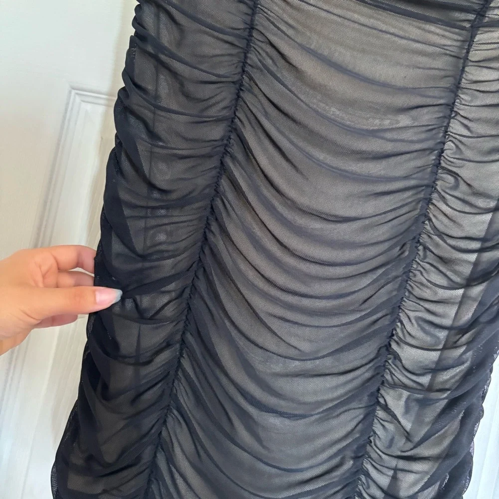 Urban Outfitters Black Ruched Mini Skirt Mesh Elegant Party